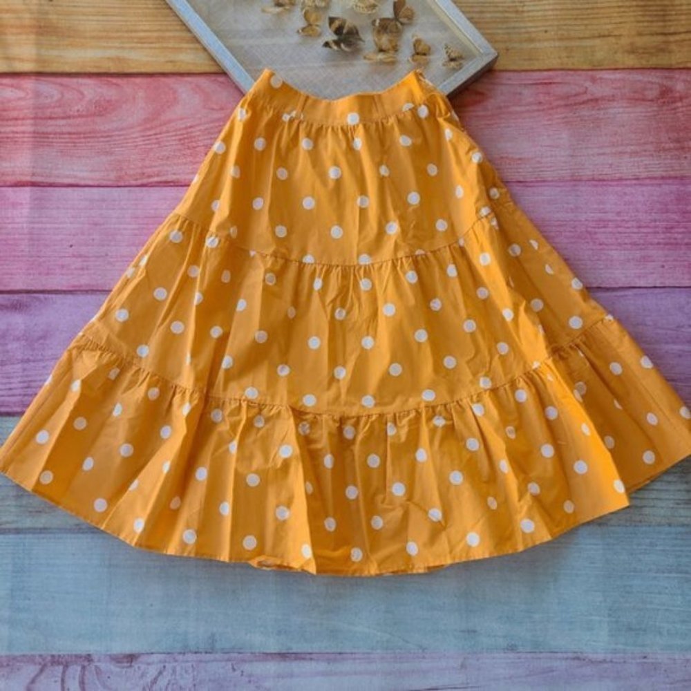 For Love & Lemons Orange Auburn Polka Dot High‎ Waist Tiered Midi Skirt S - Picture 5 of 10